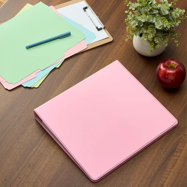 Alt view image 7 of 7 - 1 Inch 3 Ring Binders, 2 Pack, Pink, Holds 225 Sheets Round rings, clear view covers for custom inserts, and 2 inside pockets. PVC free, non stick