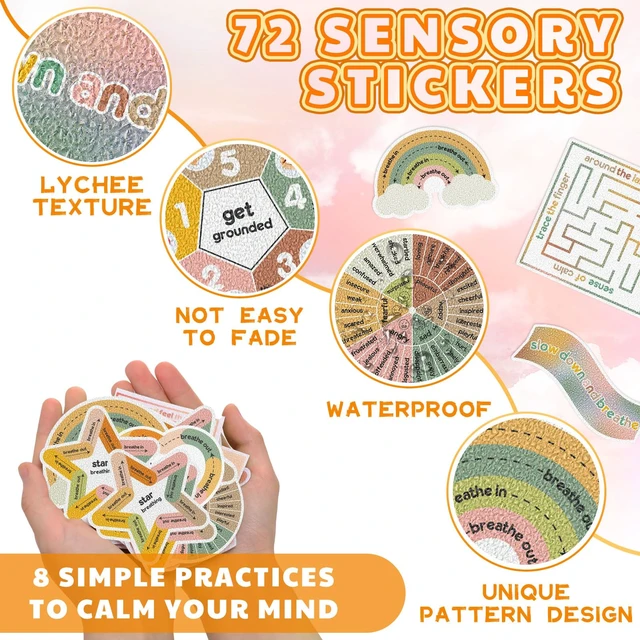 Alt view image 3 of 6 - 72 Pcs Anxiety Sensory Breathing Stickers,Vintage Color Adults Fidget Mindfulness 9 Styles Calm down Items mental health stickers Anxiety Relief Breathing Exercises