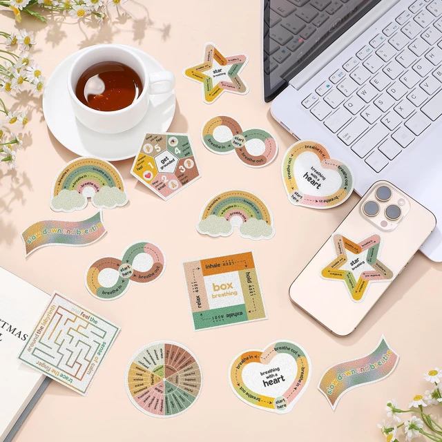 Alt view image 4 of 6 - 72 Pcs Anxiety Sensory Breathing Stickers,Vintage Color Adults Fidget Mindfulness 9 Styles Calm down Items mental health stickers Anxiety Relief Breathing Exercises