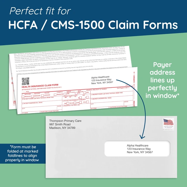 Alt view image 2 of 6 - 500 CMS 1500 Claim Form Envelopes, Self Seal 4 1/2 x 9 1/2 in, Security Tint, Right Window, Fits HCFA 1500 Medical Billing Insurance Claim Forms