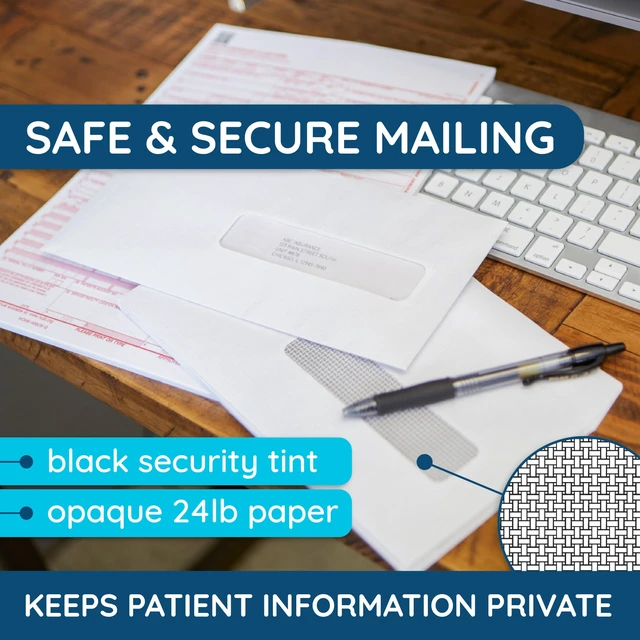 Alt view image 5 of 6 - 500 CMS 1500 Claim Form Envelopes, Self Seal 4 1/2 x 9 1/2 in, Security Tint, Right Window, Fits HCFA 1500 Medical Billing Insurance Claim Forms