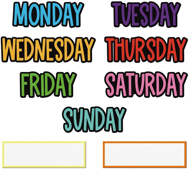 Main image of 9 Pcs Days of the Week Magnets for Whiteboard Calendar,Classic Colorful Magnetic Weekday Tags for Classroom Fridge Locker, Includes 7 Day Cards with 2 Blank Frames, Reusable Planning Decor