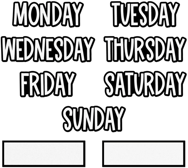 Main image of 9 Pcs Days of the Week Magnets for Whiteboard Calendar,Black Magnetic Weekday Tags for Classroom Fridge Locker, Includes 7 Day Cards with 2 Blank Frames, Reusable Planning Decor