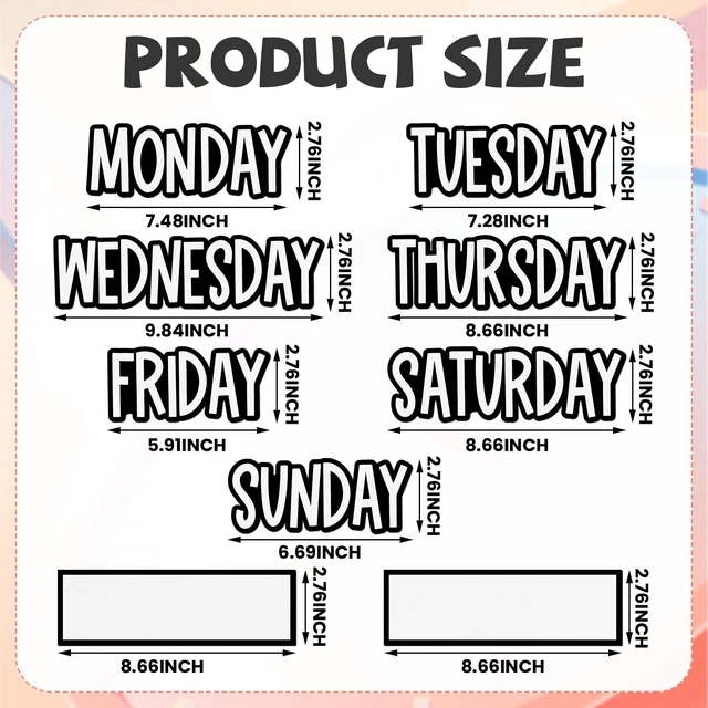 Alt view image 2 of 7 - 9 Pcs Days of the Week Magnets for Whiteboard Calendar,Black Magnetic Weekday Tags for Classroom Fridge Locker, Includes 7 Day Cards with 2 Blank Frames, Reusable Planning Decor