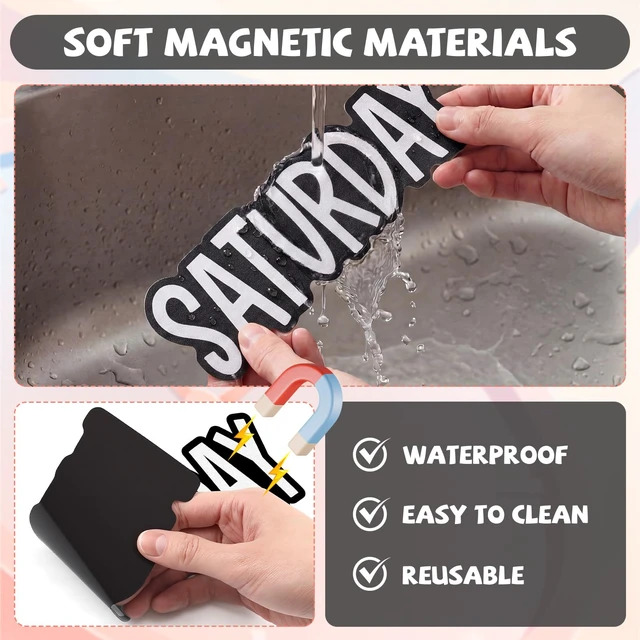 Alt view image 3 of 7 - 9 Pcs Days of the Week Magnets for Whiteboard Calendar,Black Magnetic Weekday Tags for Classroom Fridge Locker, Includes 7 Day Cards with 2 Blank Frames, Reusable Planning Decor