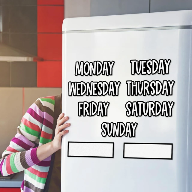 Alt view image 4 of 7 - 9 Pcs Days of the Week Magnets for Whiteboard Calendar,Black Magnetic Weekday Tags for Classroom Fridge Locker, Includes 7 Day Cards with 2 Blank Frames, Reusable Planning Decor