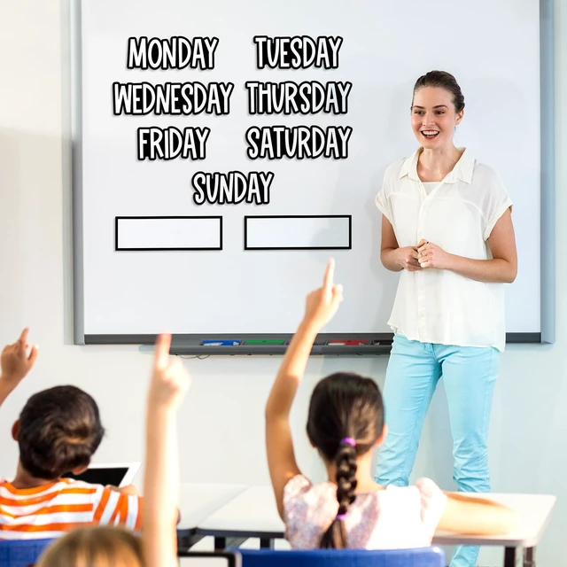 Alt view image 5 of 7 - 9 Pcs Days of the Week Magnets for Whiteboard Calendar,Black Magnetic Weekday Tags for Classroom Fridge Locker, Includes 7 Day Cards with 2 Blank Frames, Reusable Planning Decor