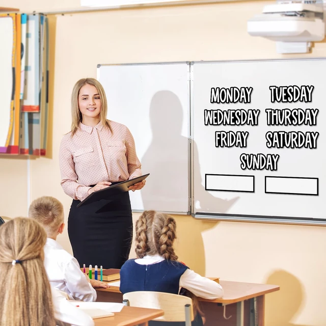 Alt view image 7 of 7 - 9 Pcs Days of the Week Magnets for Whiteboard Calendar,Black Magnetic Weekday Tags for Classroom Fridge Locker, Includes 7 Day Cards with 2 Blank Frames, Reusable Planning Decor
