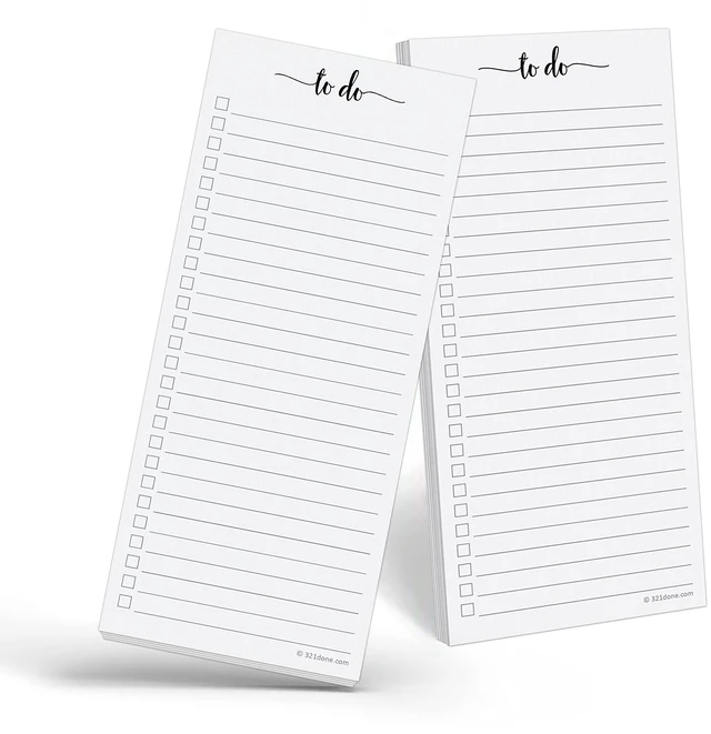 Main image of Magnetic To Do List Notepad, Skinny 3.7x8.5, 2-Pack, 50 Each Made in USA - Slim Grocery and Task List Pads for the Fridge, College Ruled Tear-Off Sheets, Thick Bright White Paper