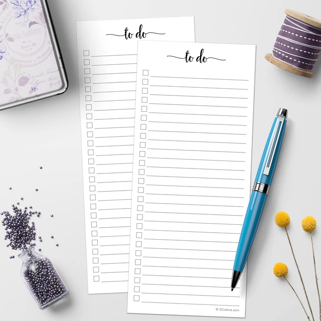 Alt view image 4 of 6 - Magnetic To Do List Notepad, Skinny 3.7x8.5, 2-Pack, 50 Each Made in USA - Slim Grocery and Task List Pads for the Fridge, College Ruled Tear-Off Sheets, Thick Bright White Paper