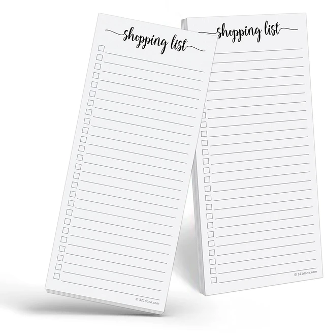 Main image of Magnetic Shopping List Notepad 2-Pack - 3.7 x 8.5 (1/3 Sheet Slim Size) Made in USA - College Ruled - Minimalist Handheld Grocery List, Store, Market - Pad for Planning, Organizing, Meal Prep