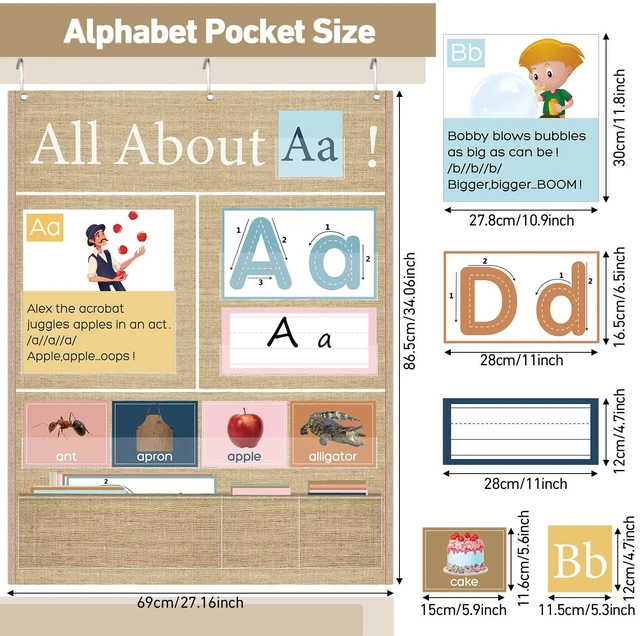 Alt view image 2 of 6 - 34 x 27 All About Letter Pocket Chart 103 ABC Flash Cards, Brown Letter of The Day Week Chart, Alphabet Tracing Practice, Educational Wall Poster, Teachers Homeschool Learning Activities