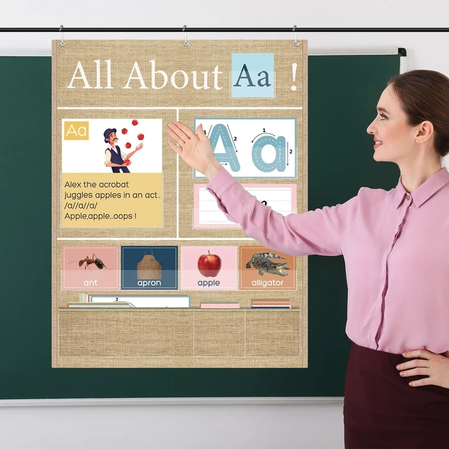 Alt view image 5 of 6 - 34 x 27 All About Letter Pocket Chart 103 ABC Flash Cards, Brown Letter of The Day Week Chart, Alphabet Tracing Practice, Educational Wall Poster, Teachers Homeschool Learning Activities