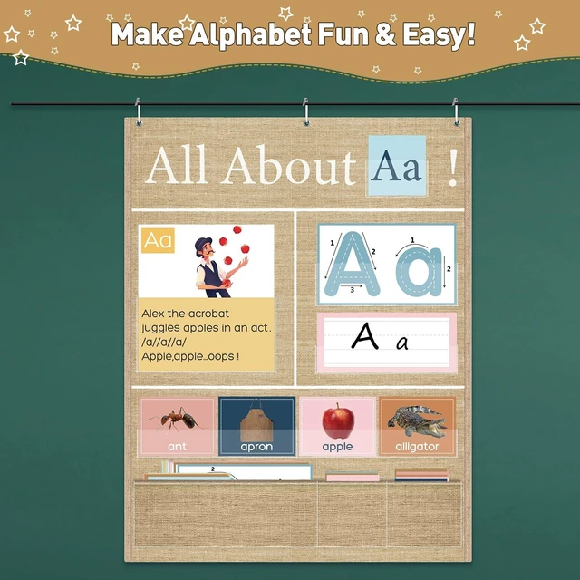 Alt view image 6 of 6 - 34 x 27 All About Letter Pocket Chart 103 ABC Flash Cards, Brown Letter of The Day Week Chart, Alphabet Tracing Practice, Educational Wall Poster, Teachers Homeschool Learning Activities