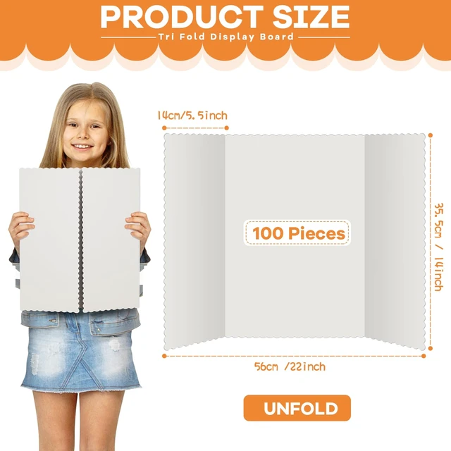 Alt view image 2 of 7 - 100 Pcs 14 x 22 Inch Tri Fold Poster Board Bulk for Display, White Science Fair Project,Classroom Display Paperboard, Single Wall Build, Lightweight Presentation Board,3 Panels