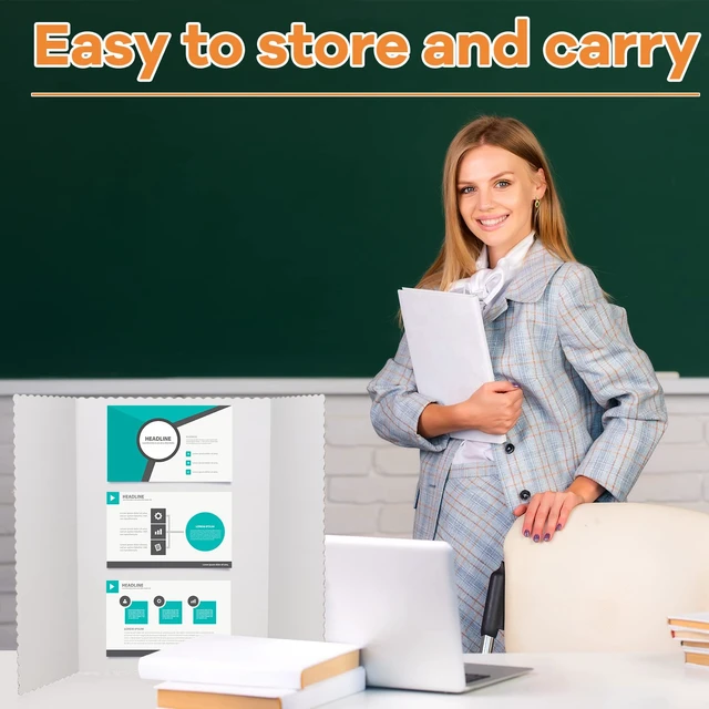 Alt view image 4 of 7 - 100 Pcs 14 x 22 Inch Tri Fold Poster Board Bulk for Display, White Science Fair Project,Classroom Display Paperboard, Single Wall Build, Lightweight Presentation Board,3 Panels