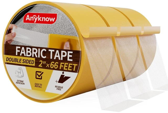 Main image of Double Sided Mesh Tape 2 in x 66 FT Extra Strong Carpet Tape 3-Pack Heavy Duty Double Sided Fabric Tape Removable, No Residue, For Rug Fixed/Poster Photo Wall Hanging/Power Strips/Home Decor