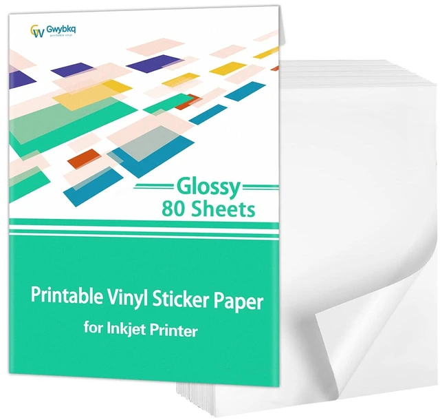 Main image of Glossy Sticker Paper Printable Vinyl 80 Sheets, 8.5"x11" Waterproof Decal Labels for Inkjet Printer, Great for DIY Stickers, Craft Projects & Custom Decorations