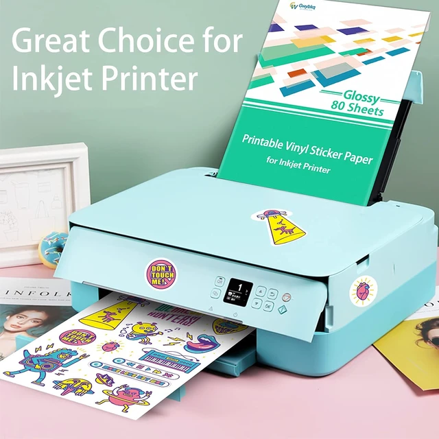 Alt view image 3 of 7 - Glossy Sticker Paper Printable Vinyl 80 Sheets, 8.5"x11" Waterproof Decal Labels for Inkjet Printer, Great for DIY Stickers, Craft Projects & Custom Decorations