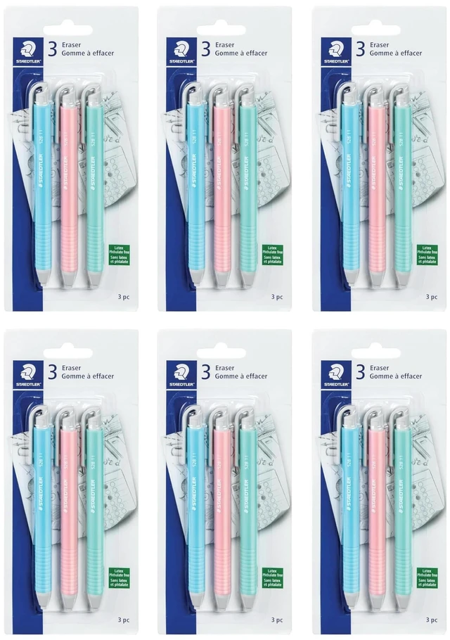 Main image of Vinyl Eraser Holder, 6-Pack Soft Latex-Free Vinyl, Smudge-Free Clean Erasing for Drawing, Drafting, School & Office Use