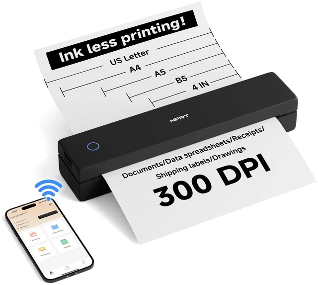 Main image of 300DPI Portable Thermal Inkless Printer & 10sheets Space Black Supports Thermal Paper, Multi-User Bluetooth, Compatible with iOS/Windows/Laptop for Home/School/Travel, Black & 10sheets