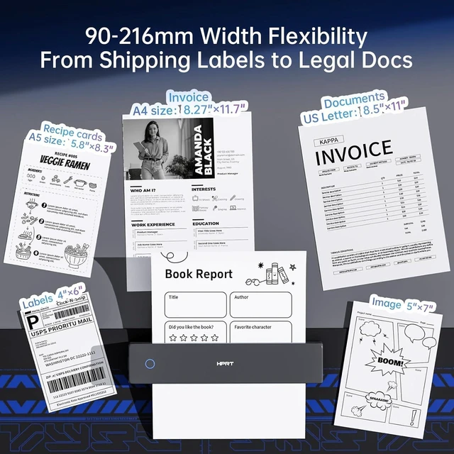 Alt view image 4 of 5 - 300DPI Portable Thermal Inkless Printer & 10sheets Space Black Supports Thermal Paper, Multi-User Bluetooth, Compatible with iOS/Windows/Laptop for Home/School/Travel, Black & 10sheets