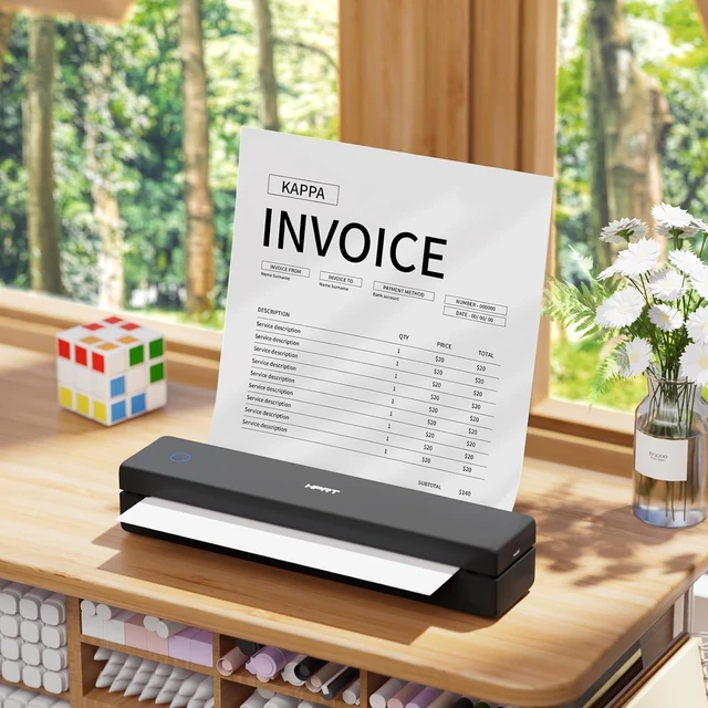 Alt view image 5 of 5 - 300DPI Portable Thermal Inkless Printer & 10sheets Space Black Supports Thermal Paper, Multi-User Bluetooth, Compatible with iOS/Windows/Laptop for Home/School/Travel, Black & 10sheets