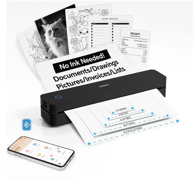 Main image of 300DPI Portable Thermal Inkless Printer & 10sheets Matte Supports Thermal Paper, Multi-User Bluetooth, Compatible with iOS/Windows/Laptop for Home/School/Travel, Black & 10sheets