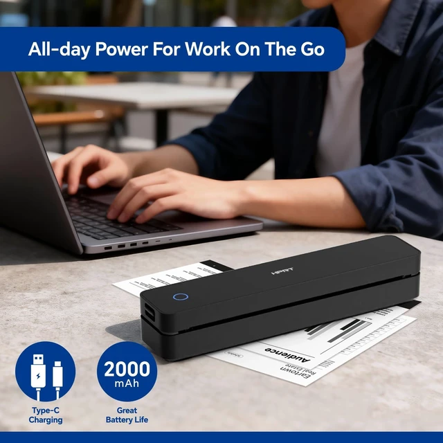 Alt view image 3 of 7 - 300DPI Portable Thermal Inkless Printer & 10sheets Matte Supports Thermal Paper, Multi-User Bluetooth, Compatible with iOS/Windows/Laptop for Home/School/Travel, Black & 10sheets