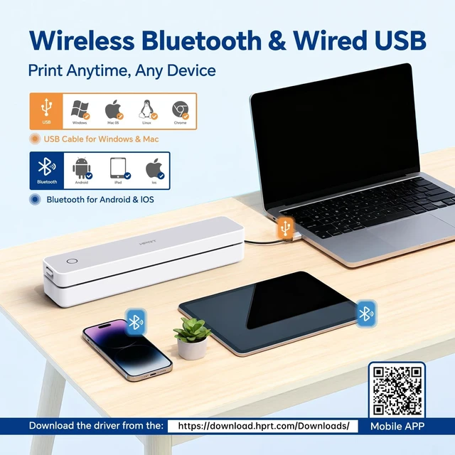 Alt view image 6 of 7 - 300DPI Portable Thermal Inkless Printer & 10sheets White Supports Thermal Paper, Multi-User Bluetooth, Compatible with iOS/Windows/Laptop for Home/School/Travel, White & 10sheets
