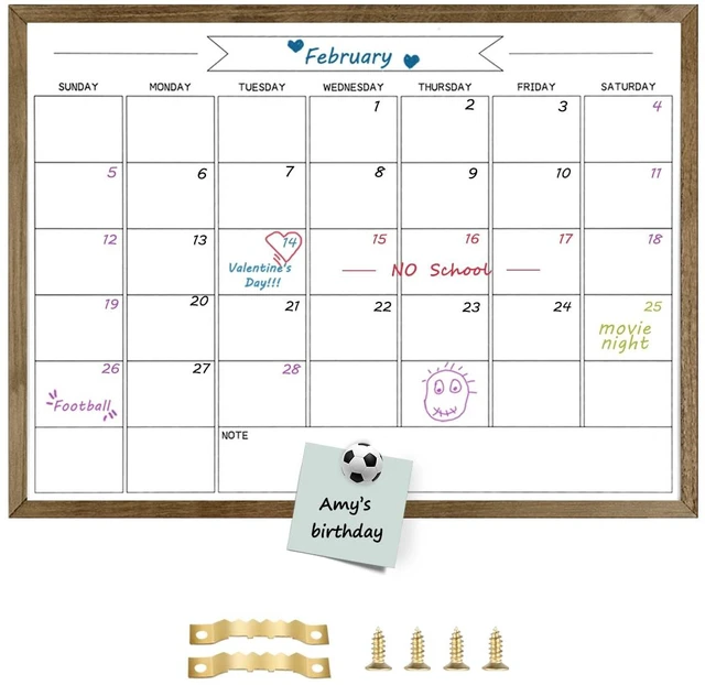 Main image of Large Dry Erase Monthly Calendar Whiteboard for Wall, Magnetic,23.6"x 31.5" Solid Pine Wood Rustic Brown Frame,Magnetic Surface White Board for Wall,for Office/School/Home