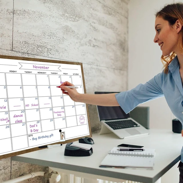 Alt view image 5 of 7 - Large Dry Erase Monthly Calendar Whiteboard for Wall, Magnetic,23.6"x 31.5" Solid Pine Wood Rustic Brown Frame,Magnetic Surface White Board for Wall,for Office/School/Home