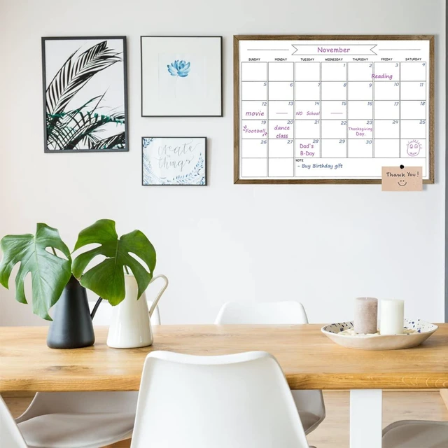 Alt view image 6 of 7 - Large Dry Erase Monthly Calendar Whiteboard for Wall, Magnetic,23.6"x 31.5" Solid Pine Wood Rustic Brown Frame,Magnetic Surface White Board for Wall,for Office/School/Home