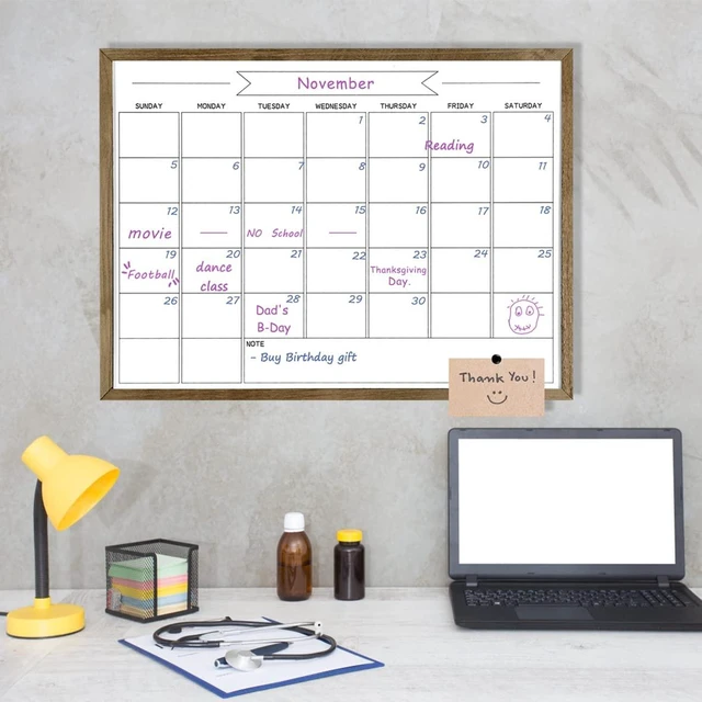 Alt view image 4 of 7 - Large Dry Erase Monthly Calendar Whiteboard for Wall, Magnetic,23.6"x 31.5" Solid Pine Wood Rustic Brown Frame,Magnetic Surface White Board for Wall,for Office/School/Home
