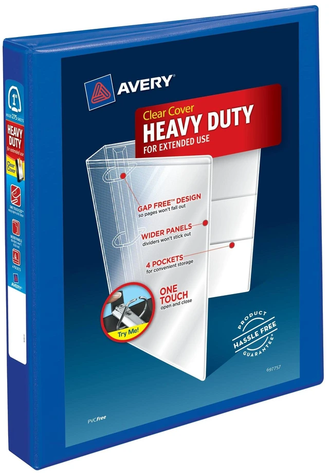 Main image of ® Heavy-Duty View 3 Ring Binder, 1" Rings, 1 Pacific Blue Binder For Heavy School, Home and Office Use, DuraHinge Tear-Resistant Spine, DuraEdge Split-Resistant Sides, Linen-Texture Finish
