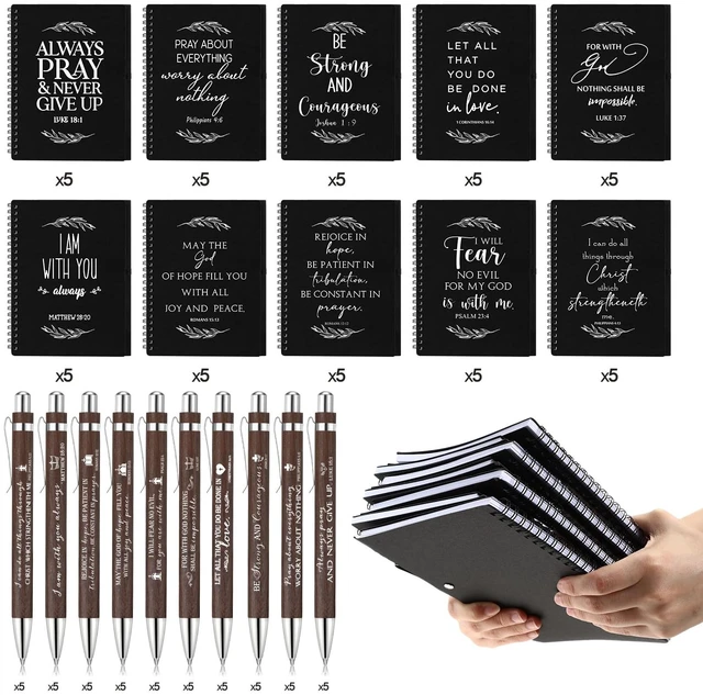 Alt view image 2 of 7 - 100 Pcs/ 50 Set Christian Gift Bulk A5 Spiral Notebook Pen, Black Bible Verse Prayer Journal Bulk Notebooks with Pens Religious Gifts for Women Men Church Pastor Appreciation Gift Halloween