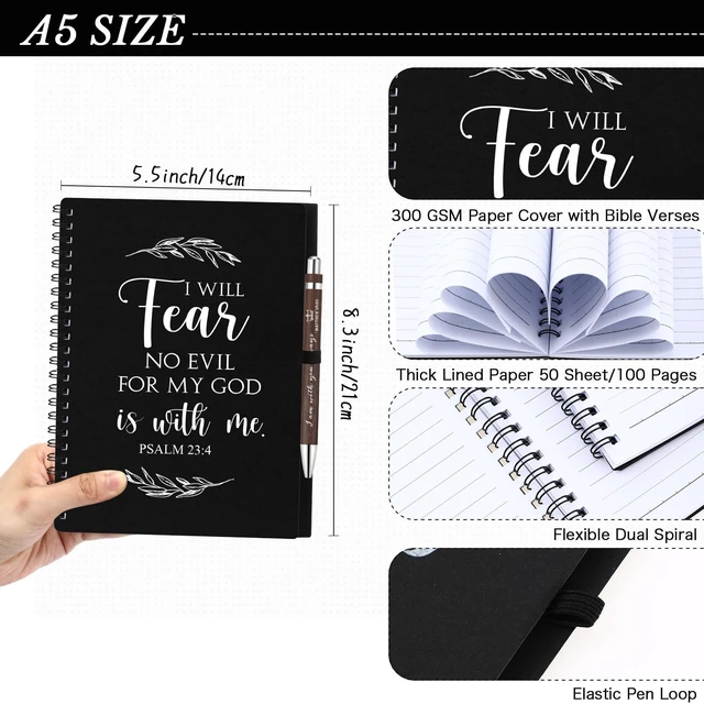 Alt view image 3 of 7 - 100 Pcs/ 50 Set Christian Gift Bulk A5 Spiral Notebook Pen, Black Bible Verse Prayer Journal Bulk Notebooks with Pens Religious Gifts for Women Men Church Pastor Appreciation Gift Halloween