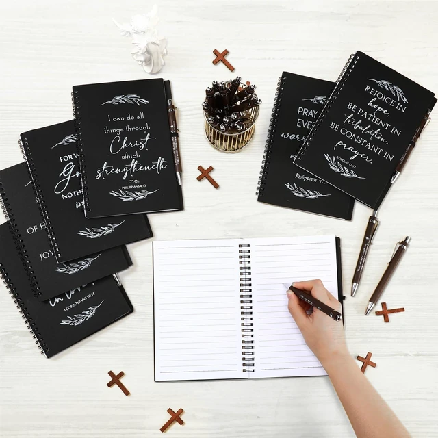 Alt view image 5 of 7 - 100 Pcs/ 50 Set Christian Gift Bulk A5 Spiral Notebook Pen, Black Bible Verse Prayer Journal Bulk Notebooks with Pens Religious Gifts for Women Men Church Pastor Appreciation Gift Halloween