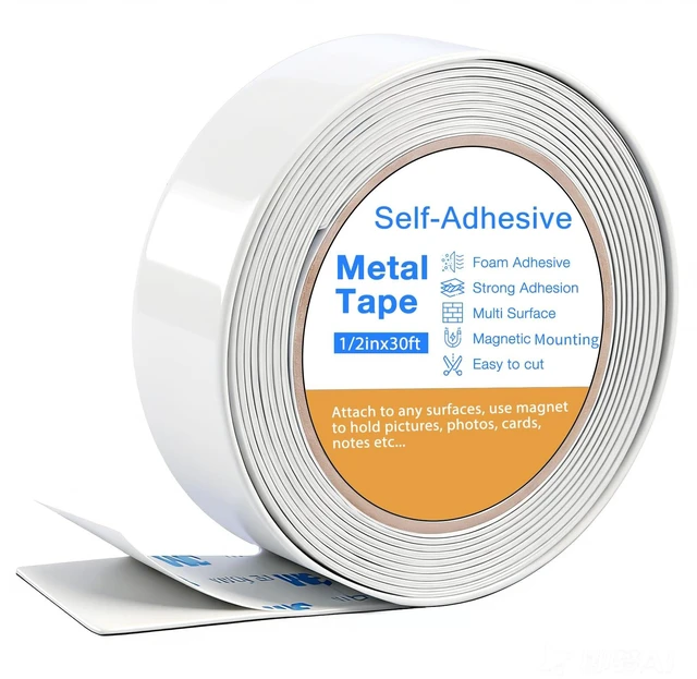 Main image of Bendable Adhesive Metal Tapes for Magnets, (0.5'' Wide x 30 ft Long) Flexible Metal Strips for Magnets, White Ferrous Tape Stick on Wall Can Paired with Magnet Tapes