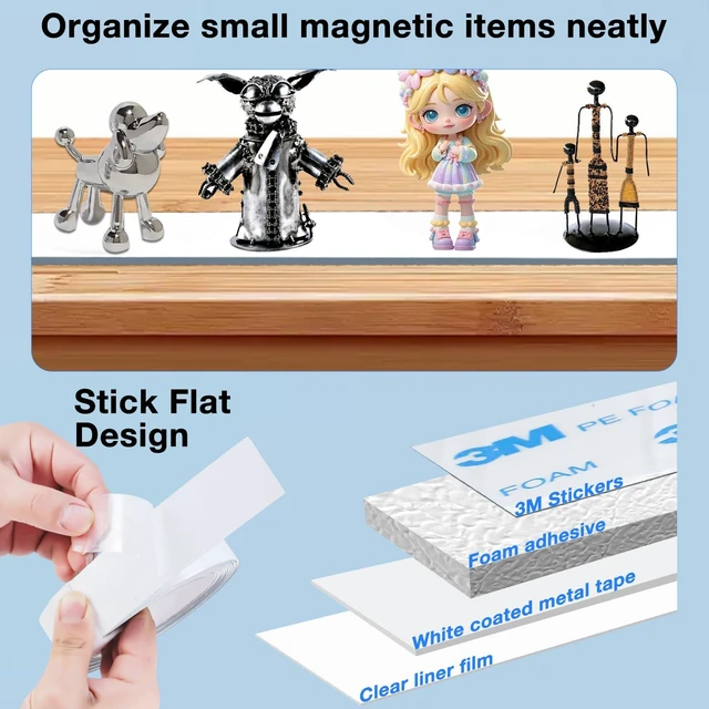 Alt view image 6 of 7 - Bendable Adhesive Metal Tapes for Magnets, (0.5'' Wide x 30 ft Long) Flexible Metal Strips for Magnets, White Ferrous Tape Stick on Wall Can Paired with Magnet Tapes