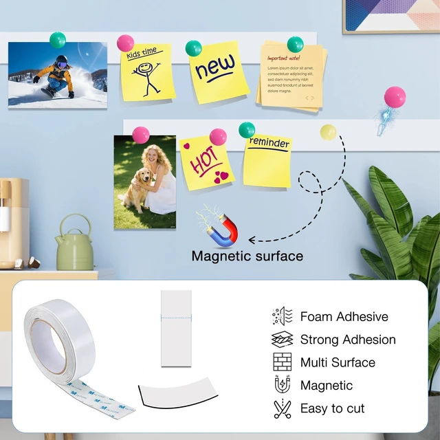 Alt view image 7 of 7 - Bendable Adhesive Metal Tapes for Magnets, (0.5'' Wide x 30 ft Long) Flexible Metal Strips for Magnets, White Ferrous Tape Stick on Wall Can Paired with Magnet Tapes