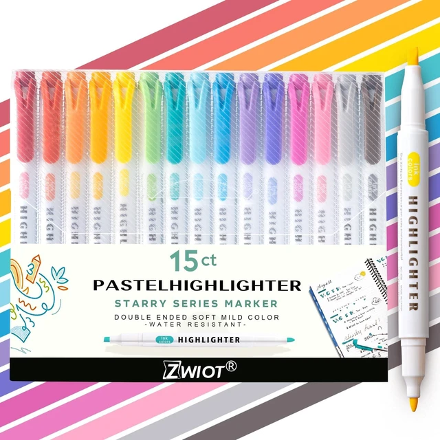 Main image of 15 Count Dual-Tip Highlighters, Pastel Colors Fine & Bold Tip, Quick-Dry Non-Bleeding Highlighter Markers for Bible Journaling,School,Office,Notes (15 colors highlighters - Starry Sky Color)