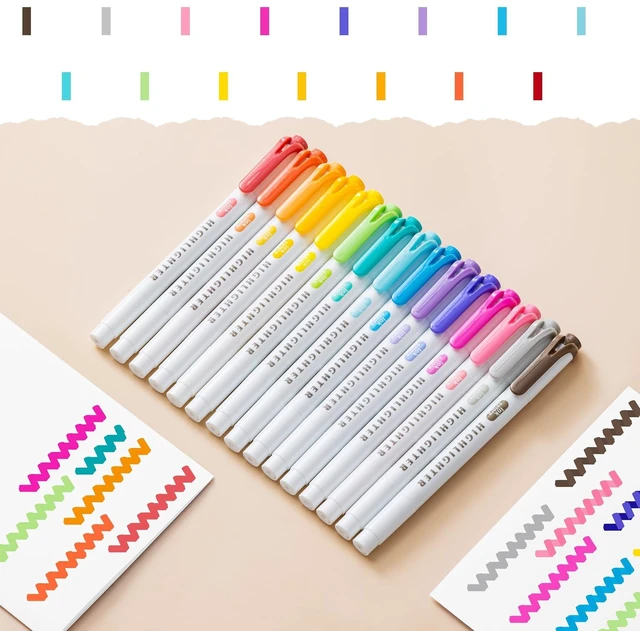 Alt view image 5 of 7 - 15 Count Dual-Tip Highlighters, Pastel Colors Fine & Bold Tip, Quick-Dry Non-Bleeding Highlighter Markers for Bible Journaling,School,Office,Notes (15 colors highlighters - Starry Sky Color)