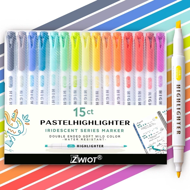 Main image of 15 Count Dual-Tip Highlighters, Pastel Colors Fine & Bold Tip, Quick-Dry Non-Bleeding Highlighter Markers for Bible Journaling,School,Office,Notes (15 colors highlighters - Iridescent Color)