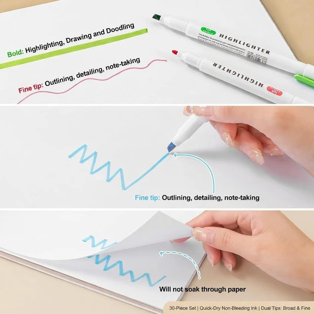 Alt view image 4 of 7 - 15 Count Dual-Tip Highlighters, Pastel Colors Fine & Bold Tip, Quick-Dry Non-Bleeding Highlighter Markers for Bible Journaling,School,Office,Notes (15 colors highlighters - Starry Sky Color)