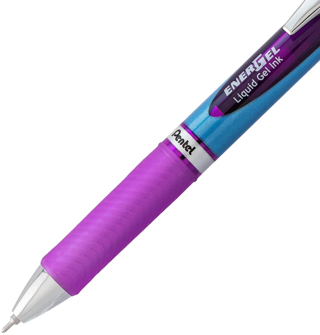 Alt view image 5 of 7 - EnerGel Deluxe RTX Retractable Liquid Gel Pen, Fine Line, Needle Tip, Violet Ink, Box of 12 (BLN75-V)