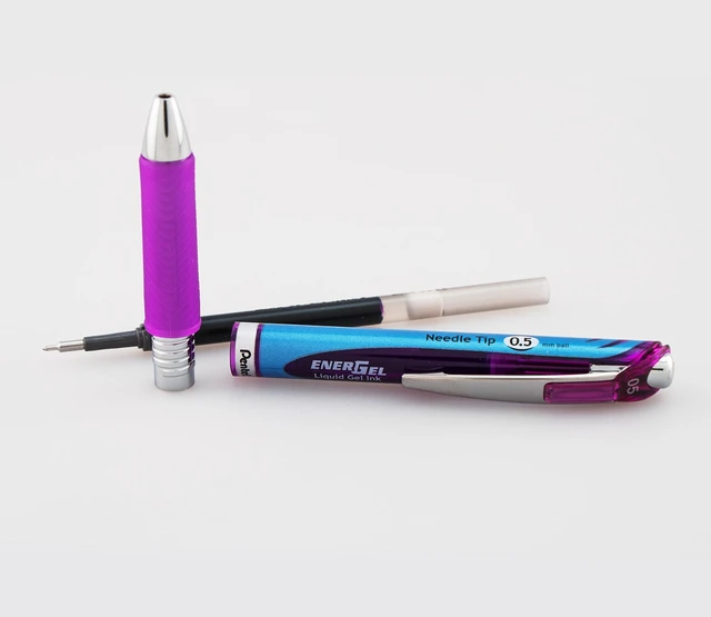 Alt view image 6 of 7 - EnerGel Deluxe RTX Retractable Liquid Gel Pen, Fine Line, Needle Tip, Violet Ink, Box of 12 (BLN75-V)