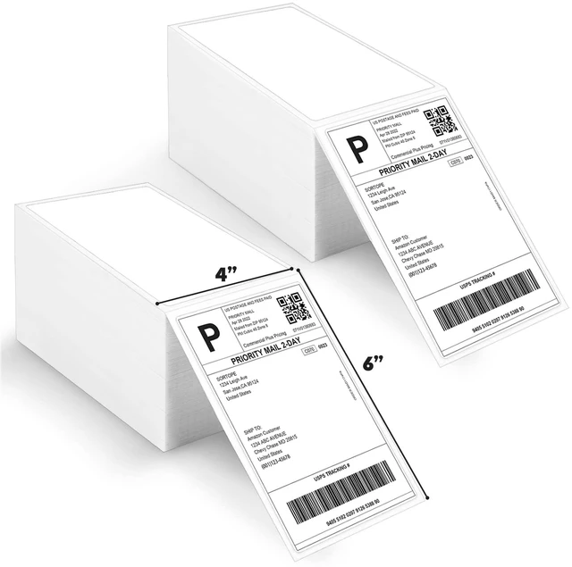 Main image of 4" x 6" Fanfold Thermal Labels, 2 Stacks, 1000 Labels, Perforated