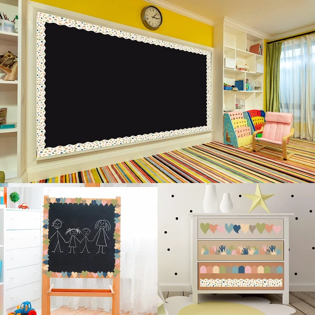 Alt view image 7 of 7 - Boho Bulletin Board Borders Classroom Colorful Border Stickers Boho Die-Cut Border Trims Bulletin Board Scalloped Borders Self-Adhesive for School Blackboard Chalkboard Desk, 91.8 Ft