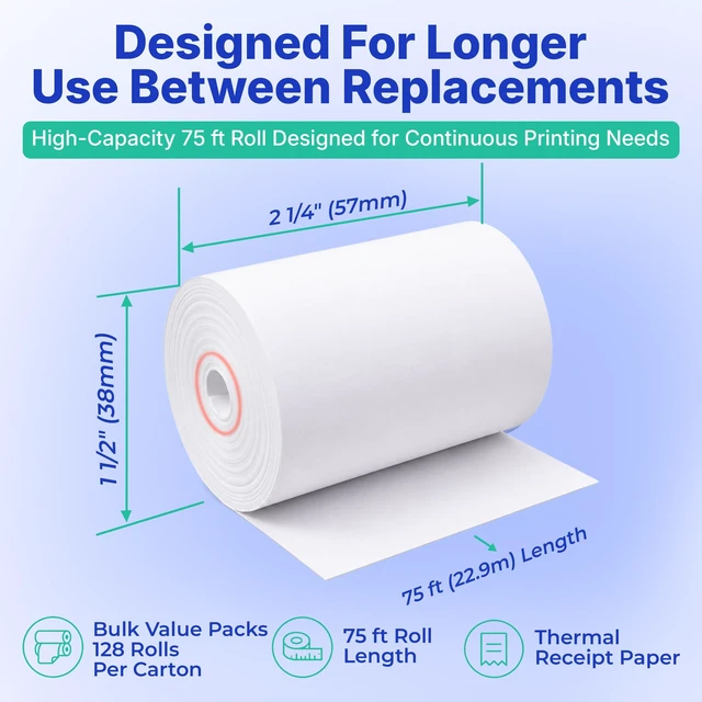 Alt view image 4 of 7 - 2 1/4 x 75 ft 128 Rolls CORELESS BPA Free BPS Free Thermal Paper Rolls debit & credit